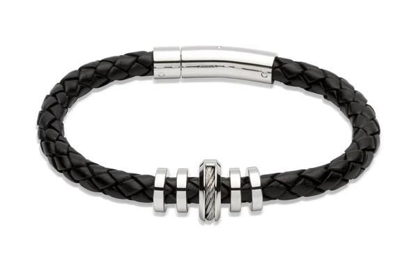 Unique & Co Black Leather Bracelet B244BL - Hamilton & Lewis Jewellery