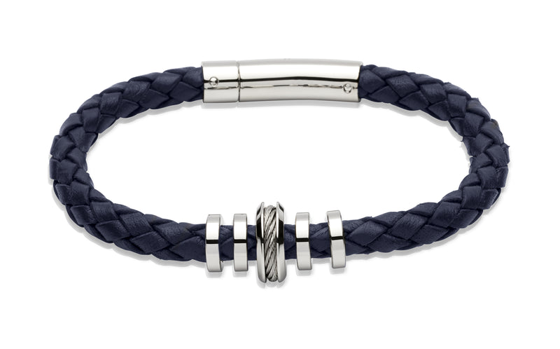Unique & Co Navy Leather Bracelet B244NV - Hamilton & Lewis Jewellery