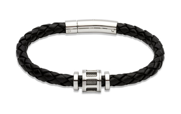 Unique & Co Black Leather Bracelet B247BL - Hamilton & Lewis Jewellery