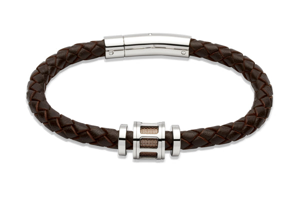 Unique & Co Dark Brown Leather Bracelet B247DB - Hamilton & Lewis Jewellery