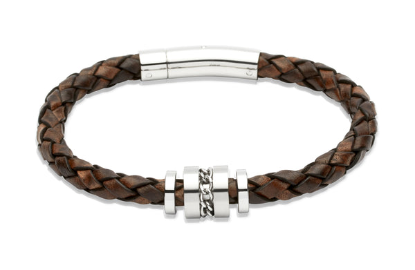 Unique & Co Antique Dark Brown Leather Bracelet B250ADB - Hamilton & Lewis Jewellery