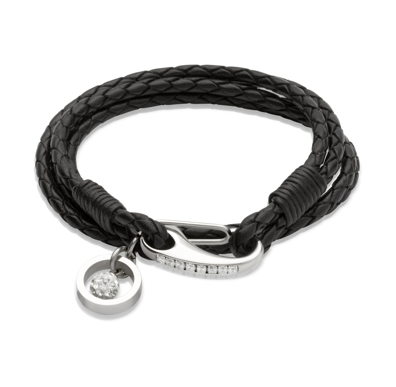 Unique & Co Ladies Black Leather Bracelet B256BL - Hamilton & Lewis Jewellery