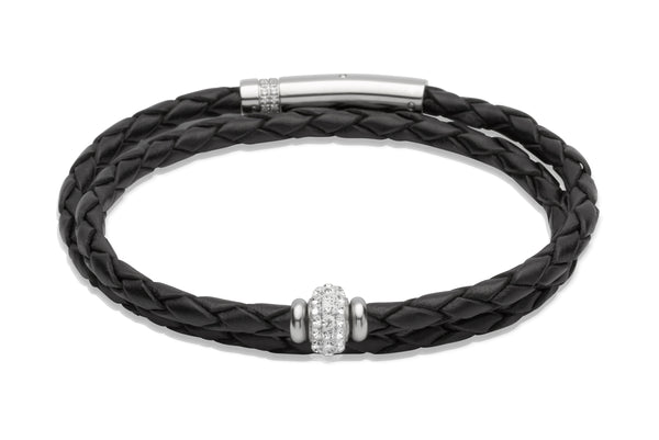 Unique & Co Ladies Black Leather Bracelet B268BL - Hamilton & Lewis Jewellery