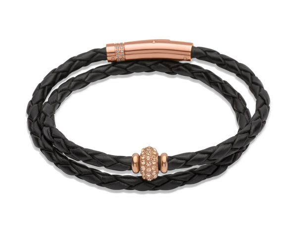 Unique & Co Ladies Black Leather Bracelet B269BL - Hamilton & Lewis Jewellery