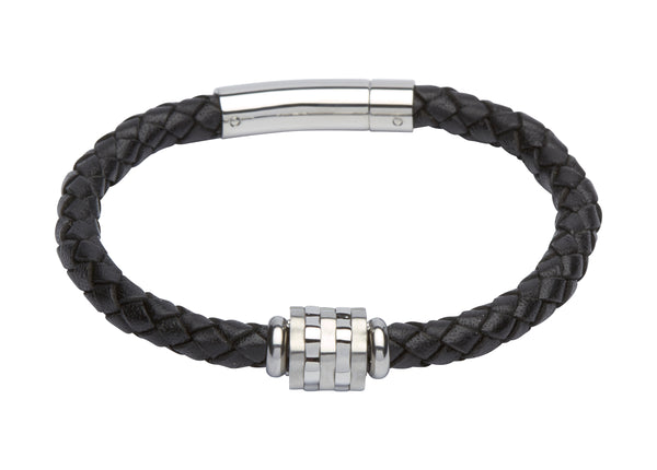 Unique & Co Black Leather Bracelet B277BL - Hamilton & Lewis Jewellery