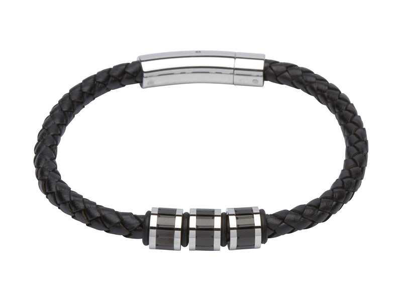 Unique & Co Black Leather Bracelet B278BL - Hamilton & Lewis Jewellery