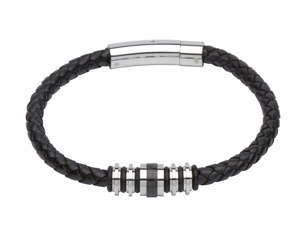 Unique & Co Black Leather Bracelet B279BL - Hamilton & Lewis Jewellery