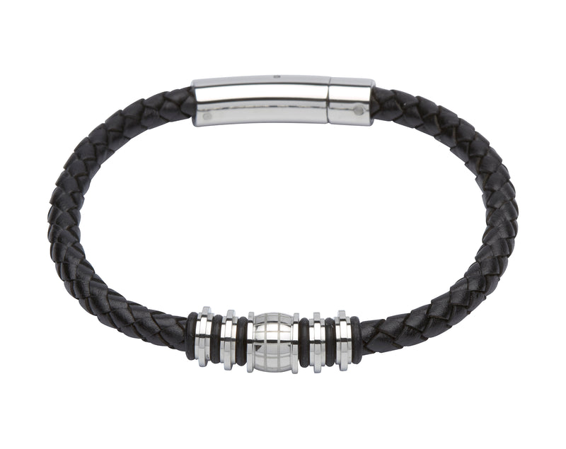 Unique & Co Black Leather Bracelet B282BL - Hamilton & Lewis Jewellery