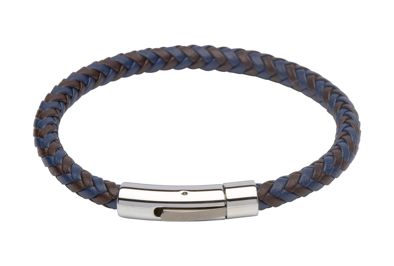 Unique & Co Dark Brown and Blue Leather Bracelet B284DB - Hamilton & Lewis Jewellery