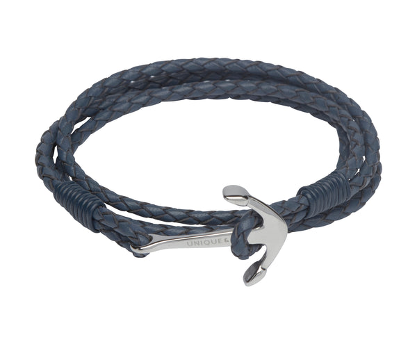 Unique & Co Blue Leather Bracelet B286BLUE - Hamilton & Lewis Jewellery