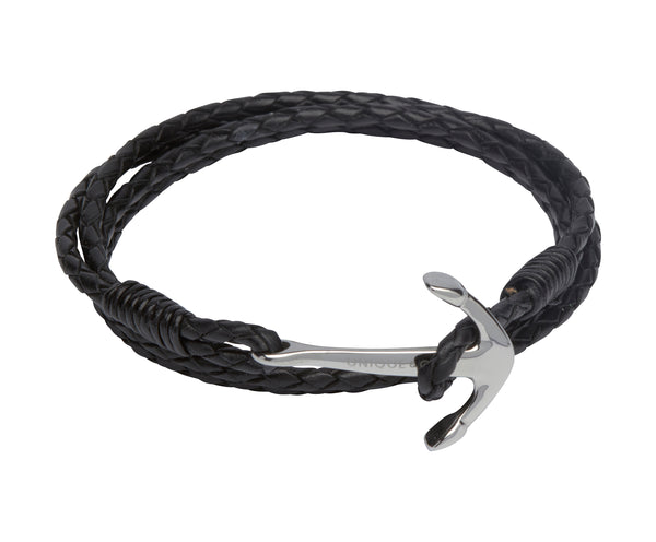 Unique & Co Black Leather Bracelet B286BL - Hamilton & Lewis Jewellery