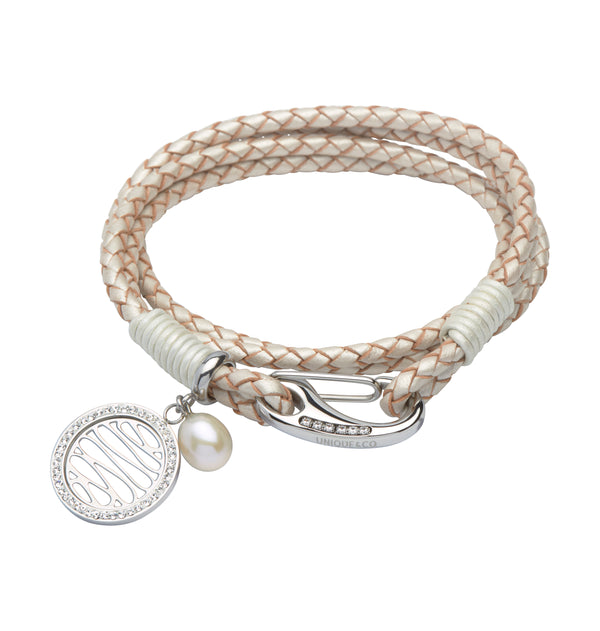Unique & Co Ladies Pearl Leather Bracelet B296PE - Hamilton & Lewis Jewellery