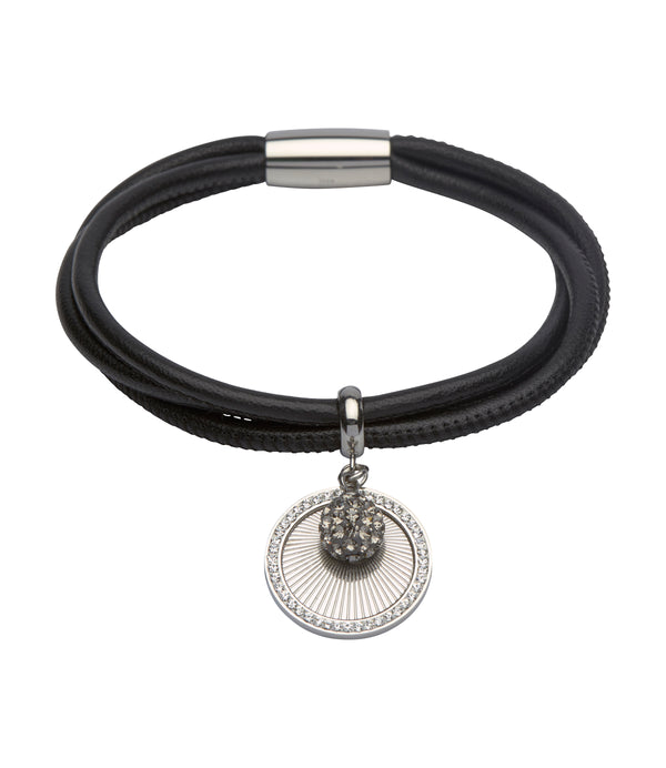 Unique & Co Ladies Black Leather Bracelet B308BL - Hamilton & Lewis Jewellery