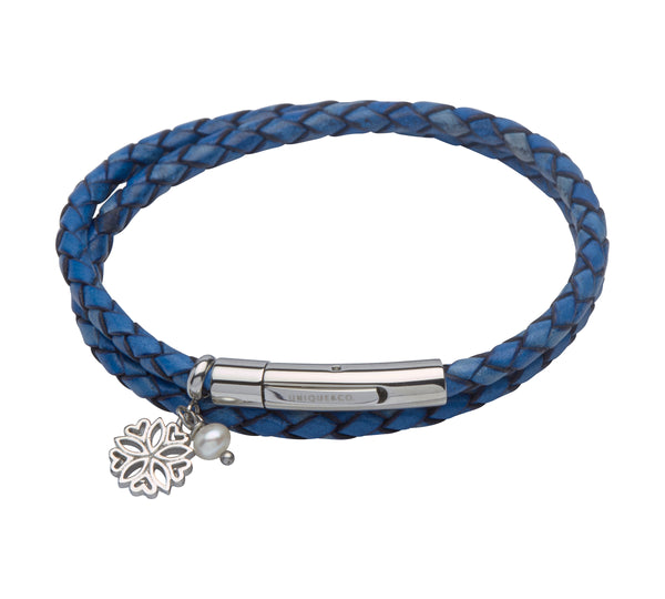 Unique & Co Ladies Blue Leather Bracelet B310BLUE - Hamilton & Lewis Jewellery