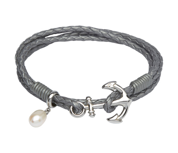Unique & Co Ladies Silver Grey Leather Bracelet B313SG - Hamilton & Lewis Jewellery