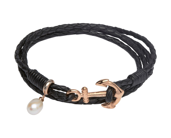Unique & Co Ladies Black Leather Bracelet B314BL - Hamilton & Lewis Jewellery