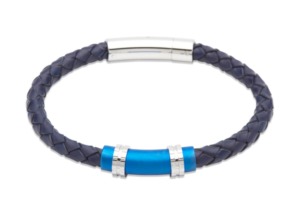 Unique & Co Blue Leather Bracelet B318BLUE - Hamilton & Lewis Jewellery