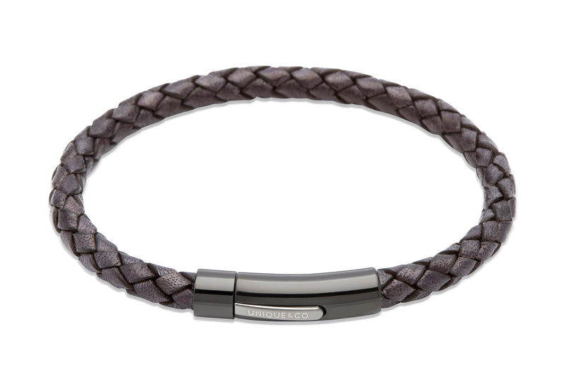 Unique & Co Antique Black Leather Bracelet B320ABL - Hamilton & Lewis Jewellery