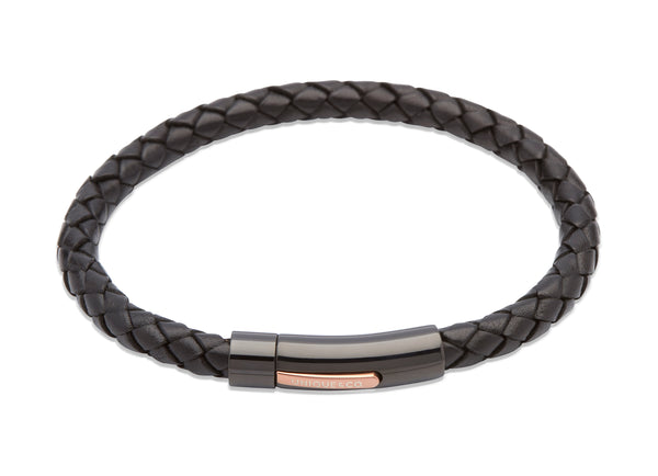 Unique & Co Black Leather Bracelet B320BL - Hamilton & Lewis Jewellery