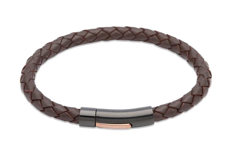 Unique & Co Dark Brown Leather Bracelet B320DB - Hamilton & Lewis Jewellery