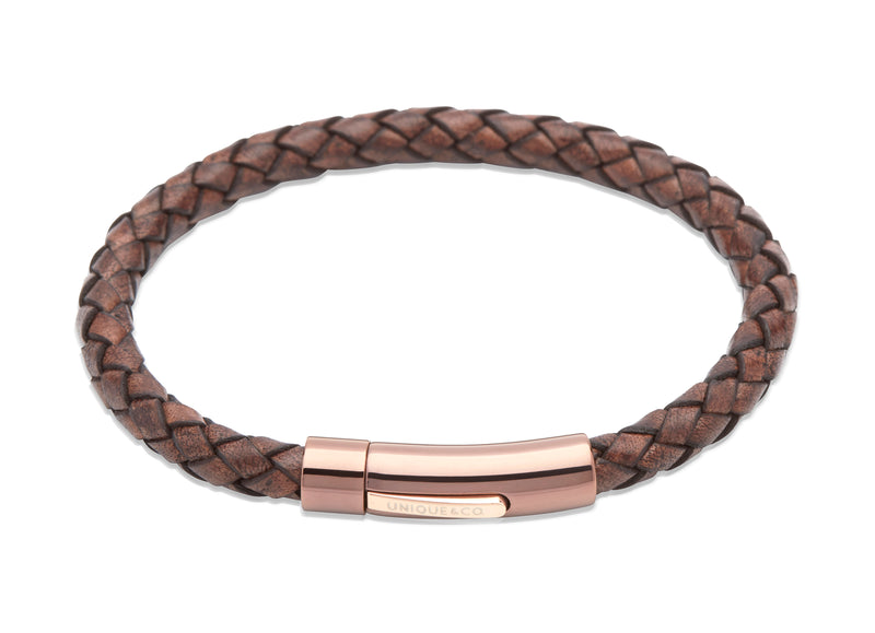 Unique & Co Antique Dark Brown Leather Bracelet B321ADB - Hamilton & Lewis Jewellery