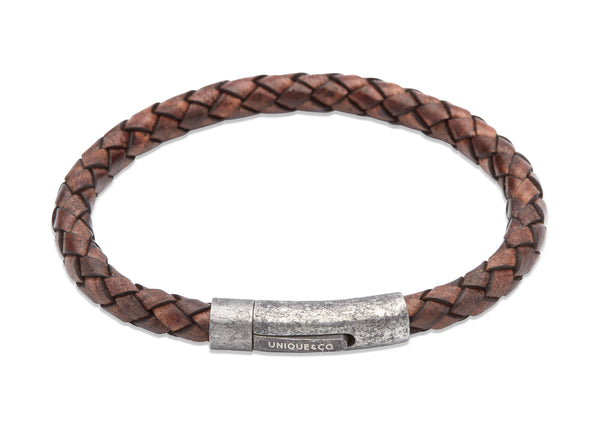 Unique & Co Antique Dark Brown Leather Bracelet B322ADB - Hamilton & Lewis Jewellery