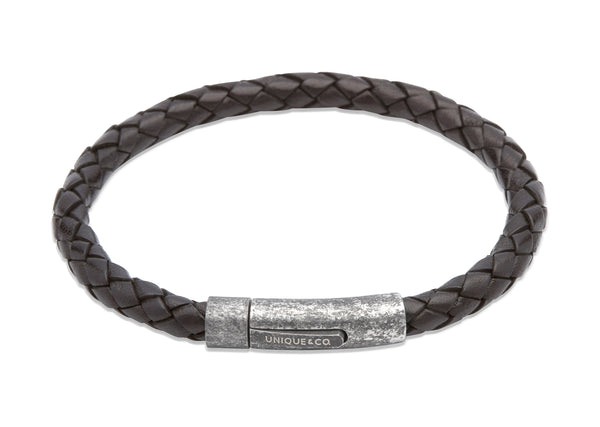 Unique & Co Black Leather Bracelet B322BL - Hamilton & Lewis Jewellery
