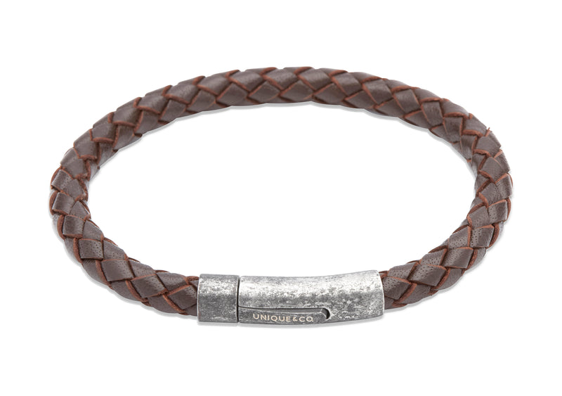 Unique & Co Dark Brown Leather Bracelet B322DB - Hamilton & Lewis Jewellery