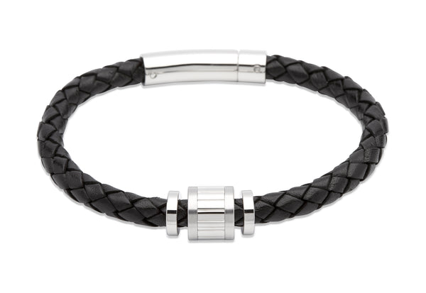 Unique & Co Black Leather Bracelet B323BL - Hamilton & Lewis Jewellery