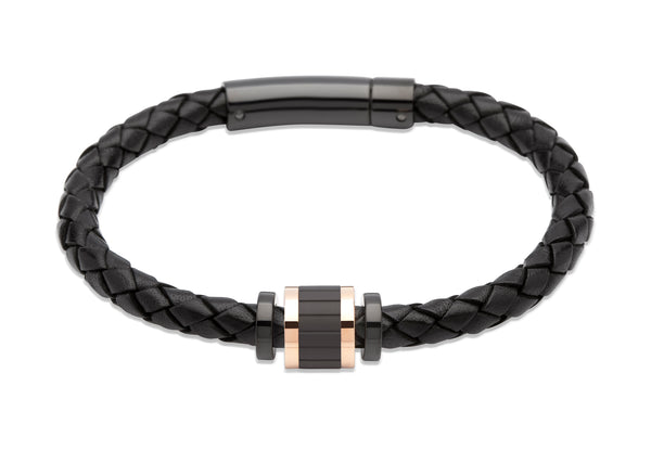 Unique & Co Black Leather Bracelet B324BL - Hamilton & Lewis Jewellery