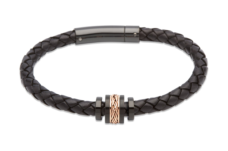 Unique & Co Black Leather Bracelet B326BL - Hamilton & Lewis Jewellery