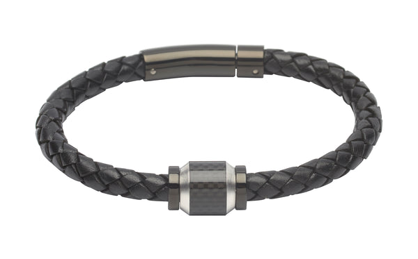 Unique & Co Black Leather Bracelet B327BL - Hamilton & Lewis Jewellery
