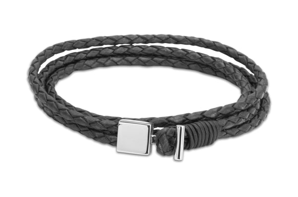 Unique & Co Antique Black Leather Bracelet B32ABL - Hamilton & Lewis Jewellery