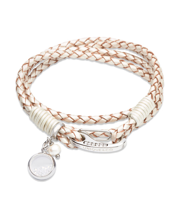 Unique & Co Ladies Pearl Leather Bracelet B333PE - Hamilton & Lewis Jewellery