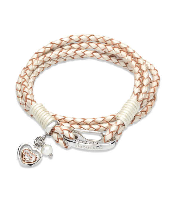 Unique & Co Ladies Pearl Leather Bracelet B334PE - Hamilton & Lewis Jewellery