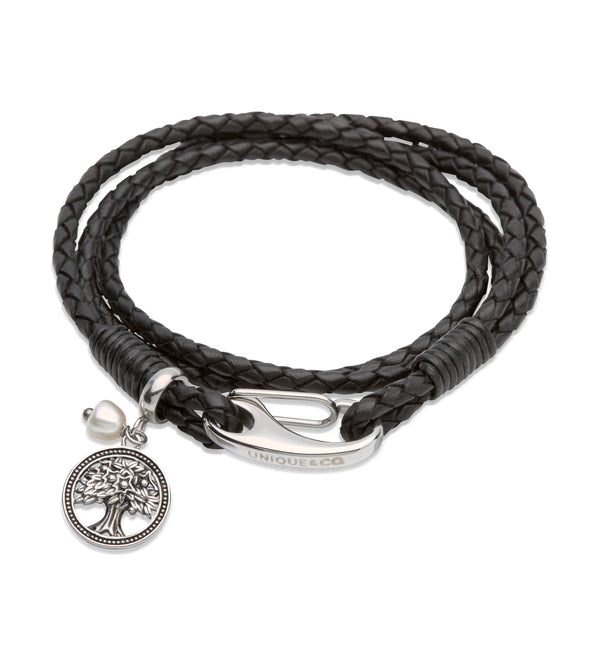 Unique & Co Ladies Black Leather Bracelet B337BL - Hamilton & Lewis Jewellery