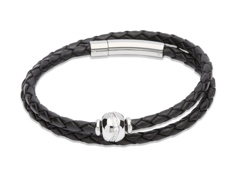 Unique & Co Ladies Black Leather Bracelet B338BL - Hamilton & Lewis Jewellery