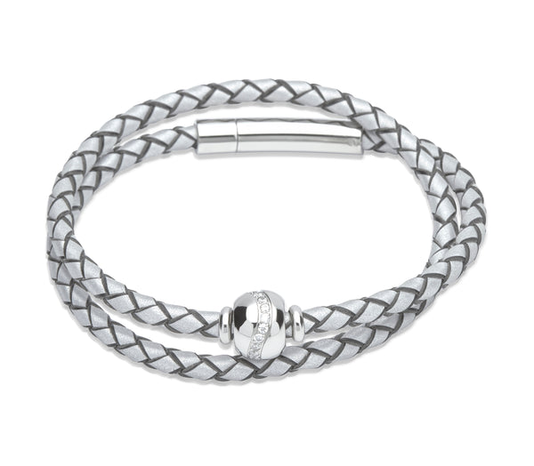 Unique & Co Ladies Luminous Silver Leather Bracelet B338LS - Hamilton & Lewis Jewellery