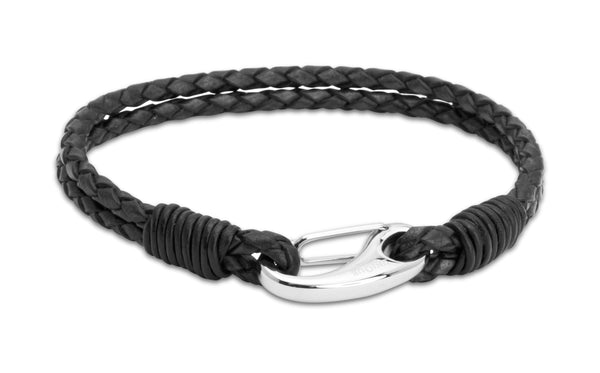 Unique & Co Stainless Steel Antique Black Leather Bracelet B33ABL - Hamilton & Lewis Jewellery