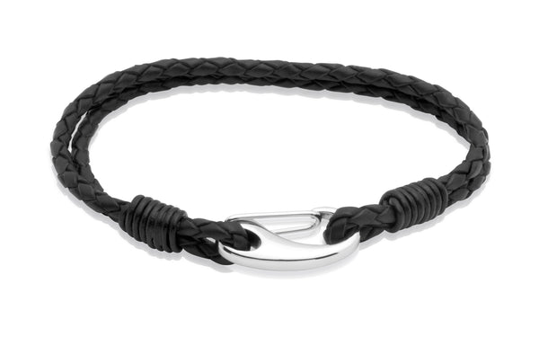 Unique & Co Stainless Steel Black Leather Bracelet B33BL - Hamilton & Lewis Jewellery