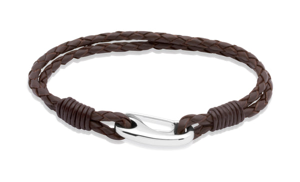 Unique & Co Stainless Steel Dark Brown Leather Bracelet B33DB - Hamilton & Lewis Jewellery