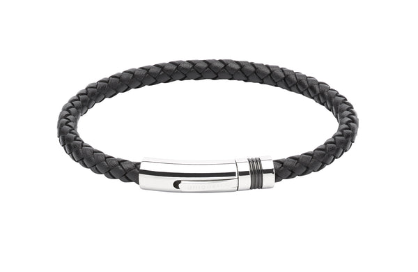 Unique & Co Black Leather Bracelet B345BL - Hamilton & Lewis Jewellery
