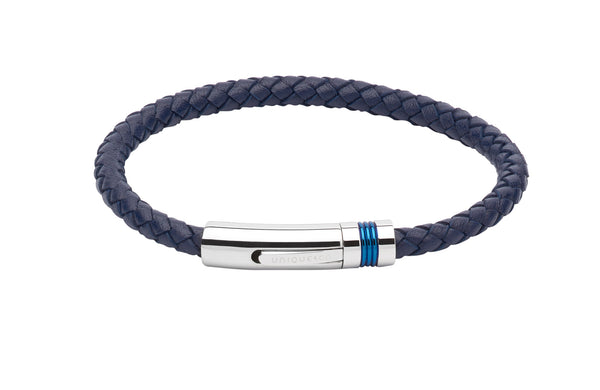 Unique & Co Navy Leather Bracelet B345NV - Hamilton & Lewis Jewellery