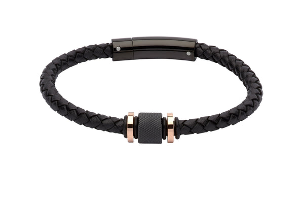 Unique & Co Black Leather Bracelet B347BL - Hamilton & Lewis Jewellery