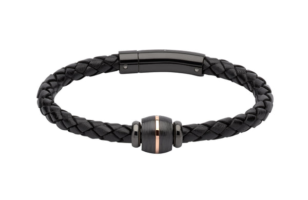 Unique & Co Black Leather Bracelet B348BL - Hamilton & Lewis Jewellery