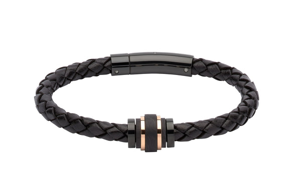 Unique & Co Black Leather Bracelet B350BL - Hamilton & Lewis Jewellery