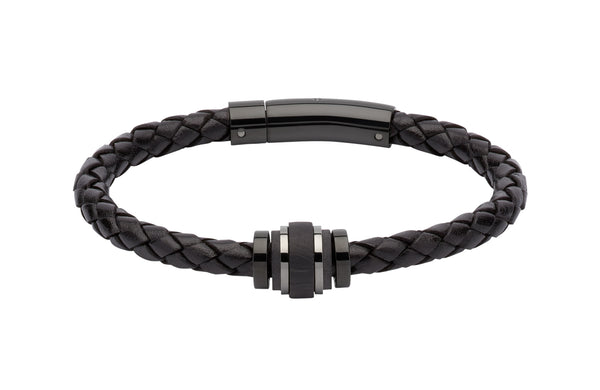 Unique & Co Black Leather Bracelet B351BL - Hamilton & Lewis Jewellery