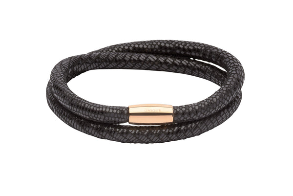 Unique & Co Ladies Black Leather Bracelet B354BL - Hamilton & Lewis Jewellery