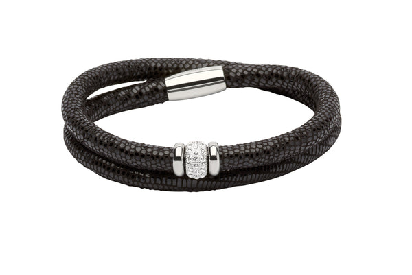 Unique & Co Ladies Black Leather Bracelet B355BL - Hamilton & Lewis Jewellery