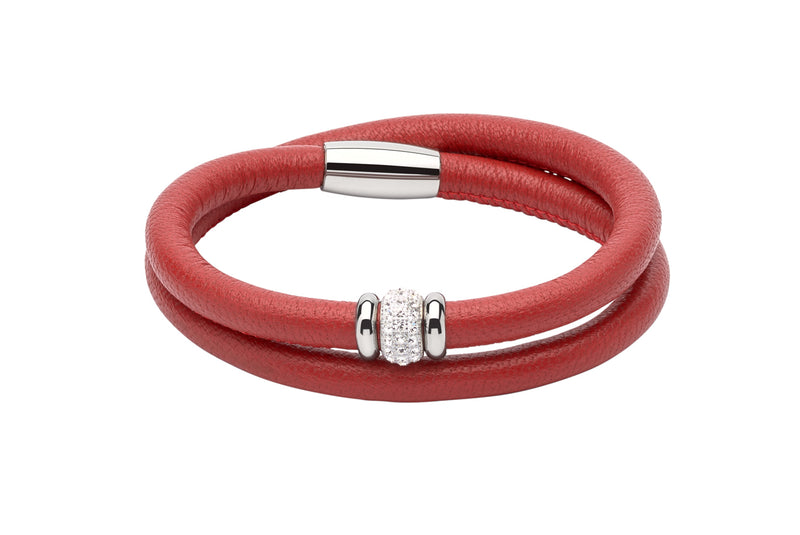 Unique & Co Ladies Red Leather Bracelet B355RE - Hamilton & Lewis Jewellery